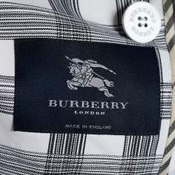 Pre Owned Burberry White Check Cotton Double Breasted Trench Coat M