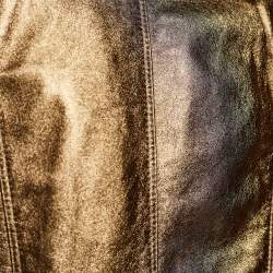 Pre Owned جاكيت بربري جلد ميتالك ذهبي بسحاب أمامي مقاس وسط ( ميديوم )