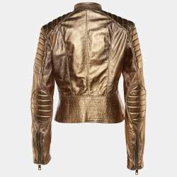 Pre Owned جاكيت بربري جلد ميتالك ذهبي بسحاب أمامي مقاس وسط ( ميديوم )