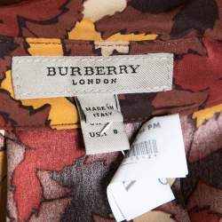 Burberry Brown Leaves Print Silk Button Front Blouse M