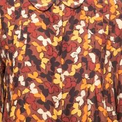 Burberry Brown Leaves Print Silk Button Front Blouse M