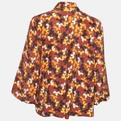 Burberry Brown Leaves Print Silk Button Front Blouse M