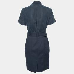 Pre Owned  Burberry Brit Navy Blue Belted Cotton Shirt Dress S