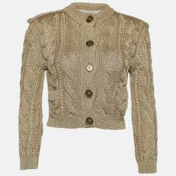 Pre Owned Burberry Gold Cable Knit Cropped Cardigan M