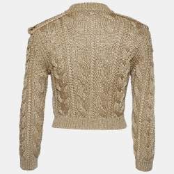 Pre Owned Burberry Gold Cable Knit Cropped Cardigan M