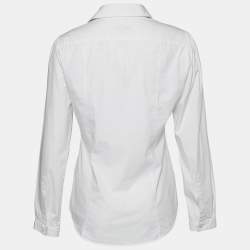 Pre Owned Burberry White Stretch Cotton Gathered Front Slim Fit Shirt M