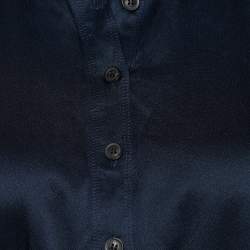 Pre Owned Burberry Navy Blue Silk Satin Belted Midi Dress S