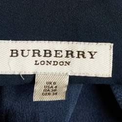 Pre Owned Burberry Navy Blue Silk Satin Belted Midi Dress S