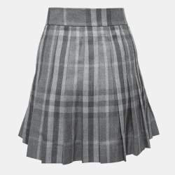 Pre Owned Burberry Grey Checked Wool Pleated Mini Skirt S