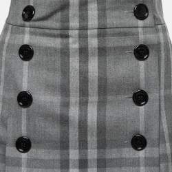 Pre Owned Burberry Grey Checked Wool Pleated Mini Skirt S