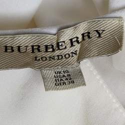 Pre Owned Burberry White Crepe Short Sleeve Top M