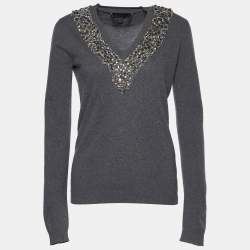 Burberry Prorsum Grey Wool & Cashmere Embellished Neck Sweater S