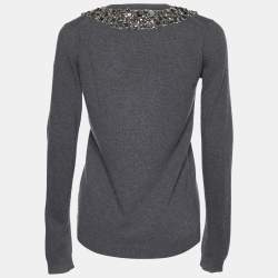 Burberry Prorsum Grey Wool & Cashmere Embellished Neck Sweater S