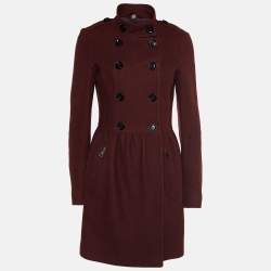 مملوكة مسبقًا Burberry Brit Burgundy Wool Double Breasted Peplum Coat S