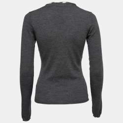 Burberry Charcoal Grey Wool Knit Button Front Cardigan XS