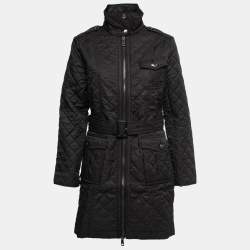 Pre Owned Burberry Black Synthetic Quilted Belted Jacket M
