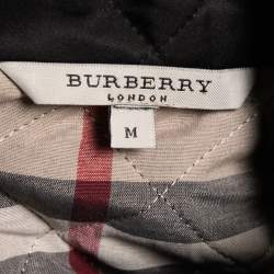 Pre Owned Burberry Black Synthetic Quilted Belted Jacket M