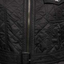Pre Owned Burberry Black Synthetic Quilted Belted Jacket M