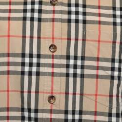 Pre Owned Burberry Beige Nova Check Patterned Cotton Pocketed Shirt L