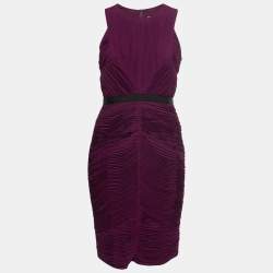 مملوكة مسبقًا Burberry Deep Purple Crepe Gathered Sheath Dress S 