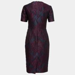 Pre Owned Burberry Deep Blue & Purple Floral Jacquard Sheath Dress S