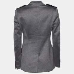 Pre Owned Burberry Grey Cotton Knit Leather Trim Blazer S