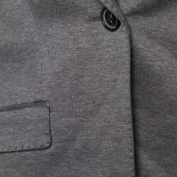 Pre Owned Burberry Grey Cotton Knit Leather Trim Blazer S