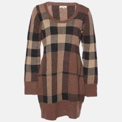 Burberry Brown Checkered Wool Knit Sweater Dress XL Burberry TLC