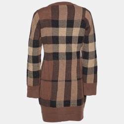Pre Owned Burberry Brown Checkered Wool Knit Sweater Dress XL