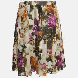 Pre Owned Burberry Multicolor Printed Silk Pleated Skirt S