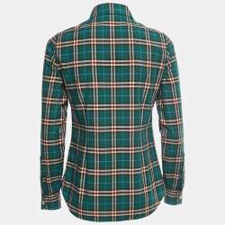 Burberry Green Checked Cotton Concealed Button Shirt XS