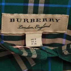 Burberry Green Checked Cotton Concealed Button Shirt XS