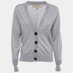 Burberry Grey Wool Patch Detail Buttoned Cardigan XS