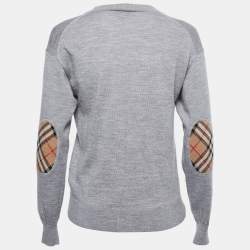 Burberry Grey Wool Patch Detail Buttoned Cardigan XS