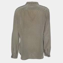 Burberry Khaki Green Polka Dot Silk Button Front Shirt L