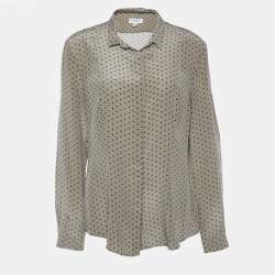 Burberry Khaki Green Polka Dot Silk Button Front Shirt L