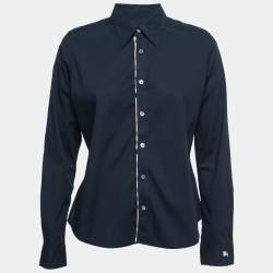 Burberry Navy Blue Cotton Nova Check Trim Detail Shirt M