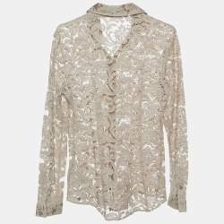 Pre Owned Burberry Beige Lace Button Front Shirt S