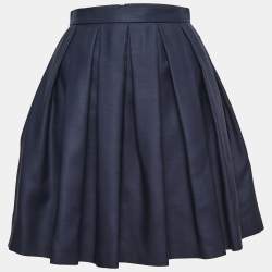Burberry Navy Blue Wool & Silk Pleated Mini Skirt XS