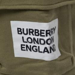 Pre Owned Burberry Dark Moss Cotton Logo Print Joggers S