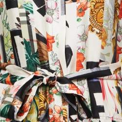 Pre Owned Burberry Multicolor Printed Silk Belted Midi Dress M