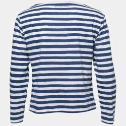 Burberry Blue Graphic Stripe Print Cotton Boat Neck T-Shirt XS