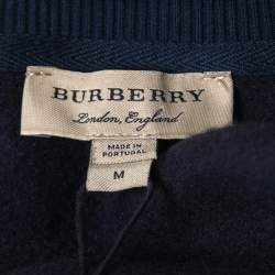 Pre Owned Burberry Navy Blue Logo Embroidered Crewneck Sweatshirt M