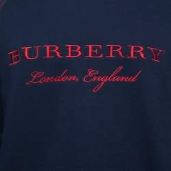 Pre Owned Burberry Navy Blue Logo Embroidered Crewneck Sweatshirt M
