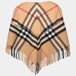 Burberry Beige Nova Check Wool & Cashmere Fringed Short Cape (One Size)
