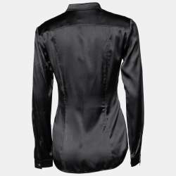 Pre Owned Burberry Black Silk Satin Button Front Shirt XS