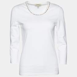 Burberry White Cotton Knit Round Neck T-Shirt S