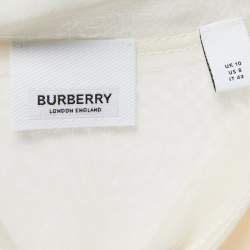 Pre Owned Burberry Off White Silk-Chiffon Pussy-Bow Panelled Blouse M