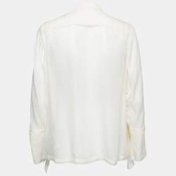 Pre Owned Burberry Off White Silk-Chiffon Pussy-Bow Panelled Blouse M