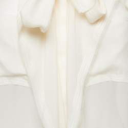 Pre Owned Burberry Off White Silk-Chiffon Pussy-Bow Panelled Blouse M
